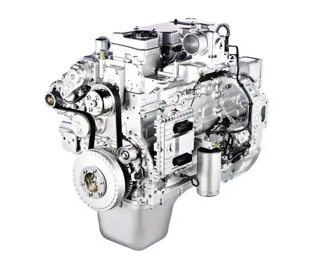 Nærbilde av en kraftig dieselmotor utviklet for traktorer i Case IH Maxxum-serien på hvit bakgrunn.