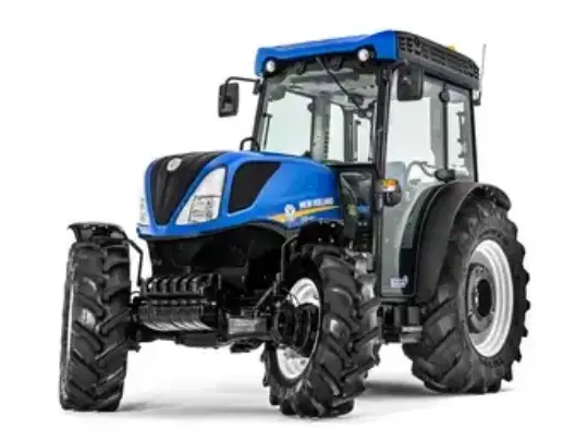 En blå New Holland T4.80F traktor mot en hvit bakgrunn for landbruksbruk.