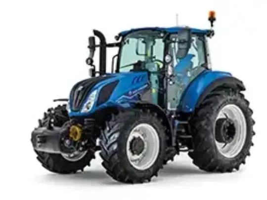 Blå New Holland T5.110 traktor isolert på en hvit bakgrunn.
