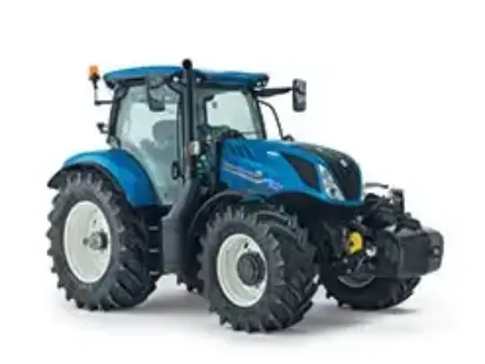 En blå New Holland T6.165 traktor vist mot en hvit bakgrunn.